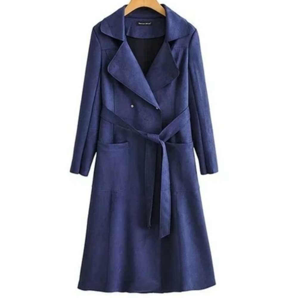 Navy Blue Long Belted Trench Coat NWT